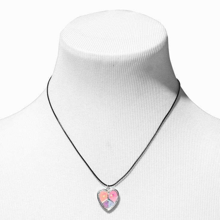 Peace Heart Pendant Black Cord Necklace,
