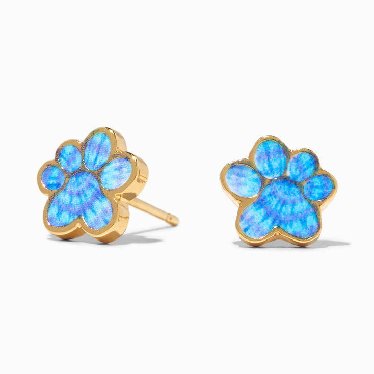 18kt Gold Plated Blue Tie Dyed Paw Stud Earrings,