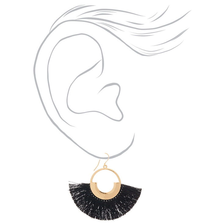 Gold 2&quot; Fan Tassel Drop Earrings - Black,