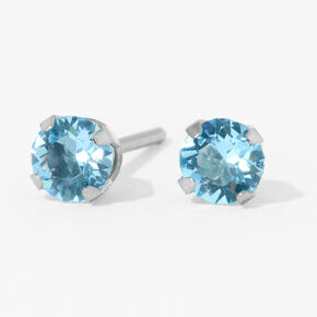 Stainless Steel 4mm Aquamarine Crystal Studs Ear Piercing Kit with Ear Care Solution,