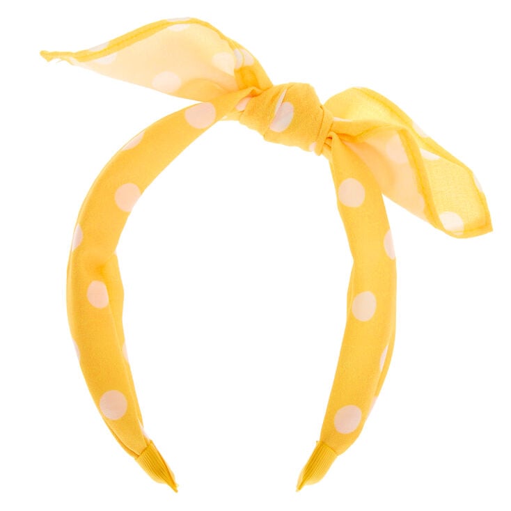 Polka Dot Knotted Bow Headband - Yellow,