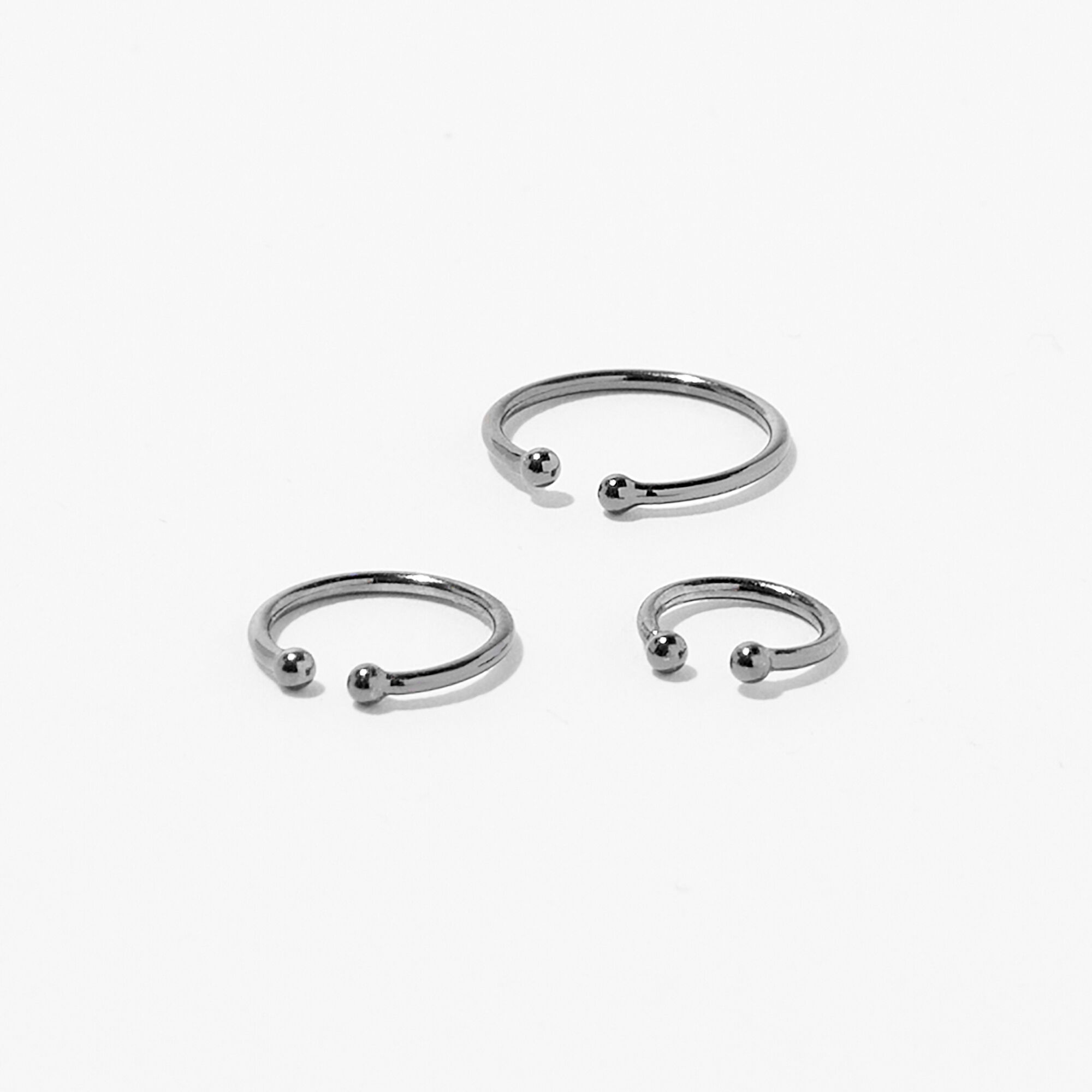 View Claires Hematite Mixed Faux Nose Rings 3 Pack information