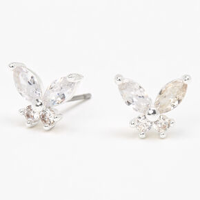 Silver Cubic Zirconia Butterfly Stud Earrings,