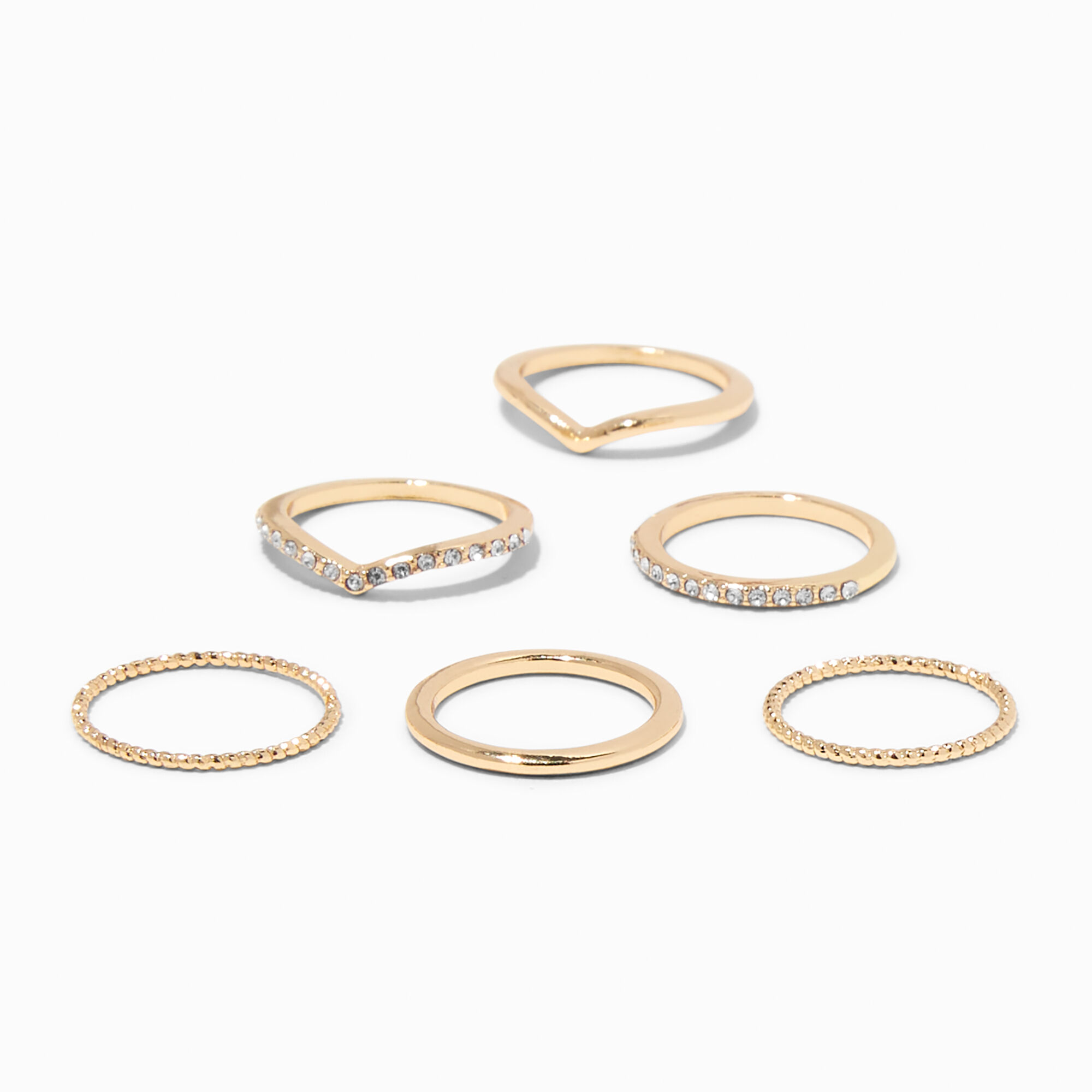 View Claires Delicate Geometric Rings 6 Pack Gold information