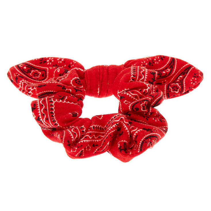Small Bandana Knotted Bow Hair Scrunchie - Red,