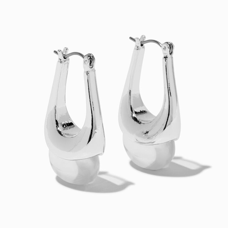 Silver-tone Clear Acrylic Oblong Hoop Earrings,