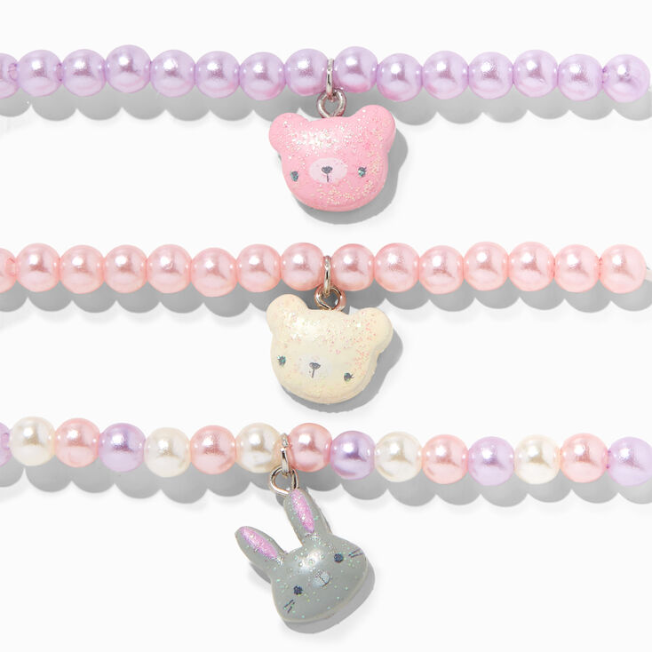Claire&#39;s Club Pastel Pearl Bear Beaded Stretch Bracelets - 3 Pack,