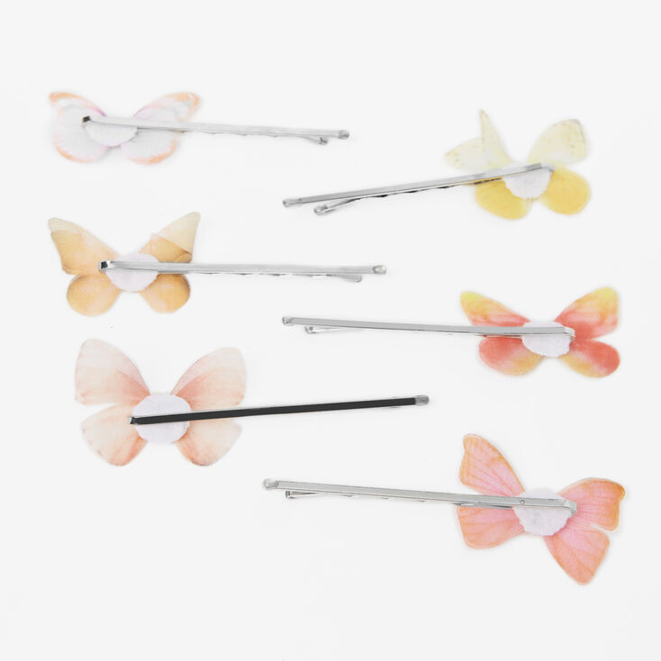 Crystal Accent Butterfly Hair Pins - Orange, 6 Pack,
