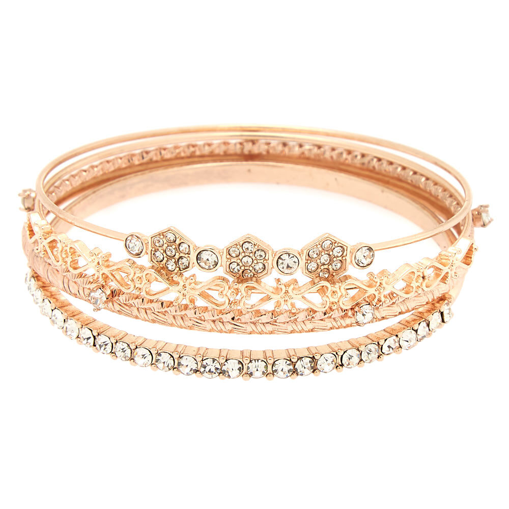 Rose Gold Bling Bangle Bracelets - 5 Pack,