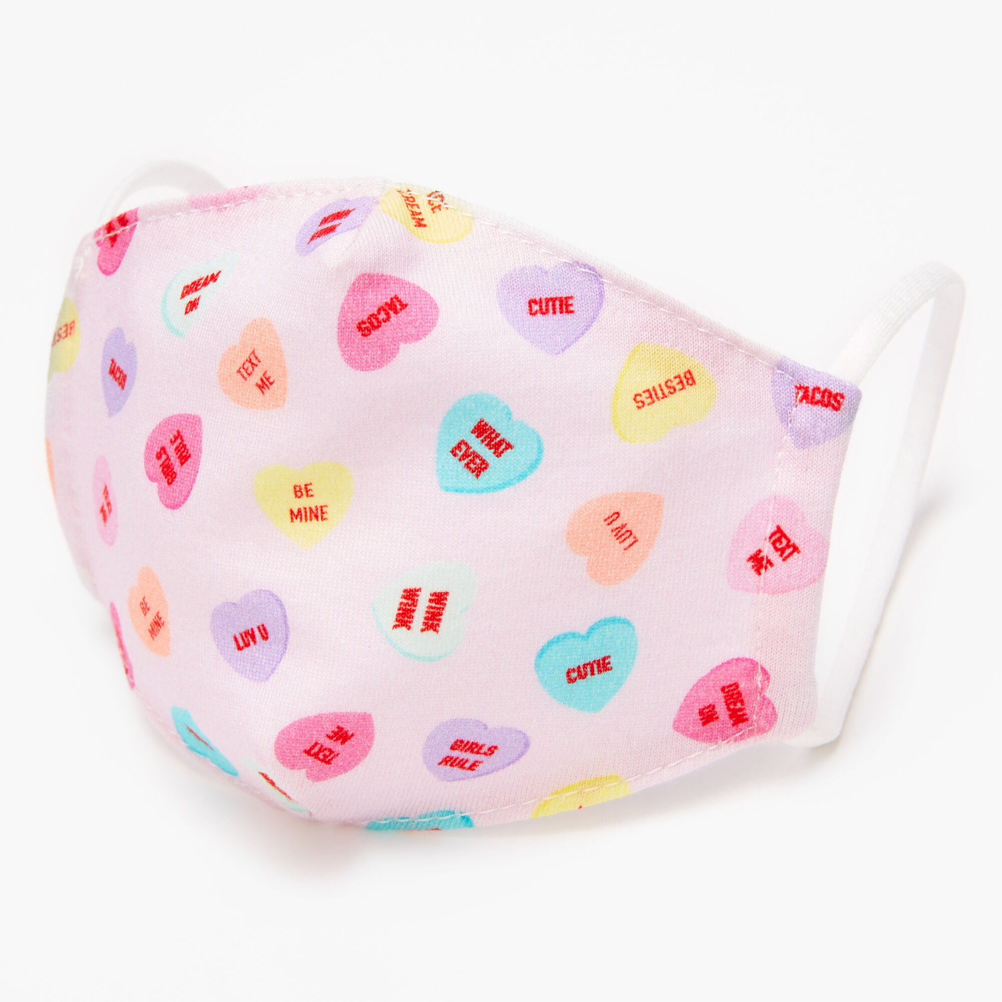 Masque en coton avec cœurs de conversation roses - Enfant petite taille,