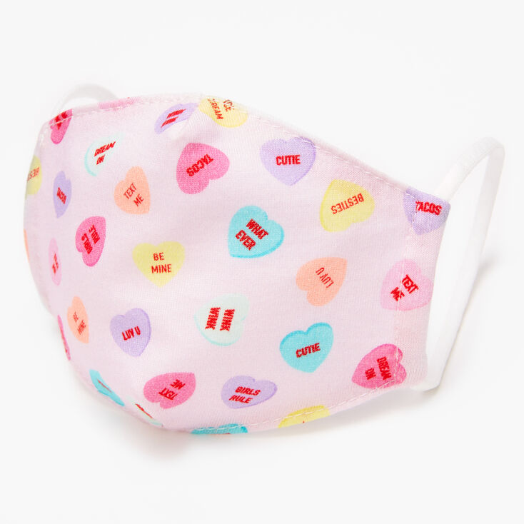 Cotton Conversation Hearts Pink Face Mask - Child Small,