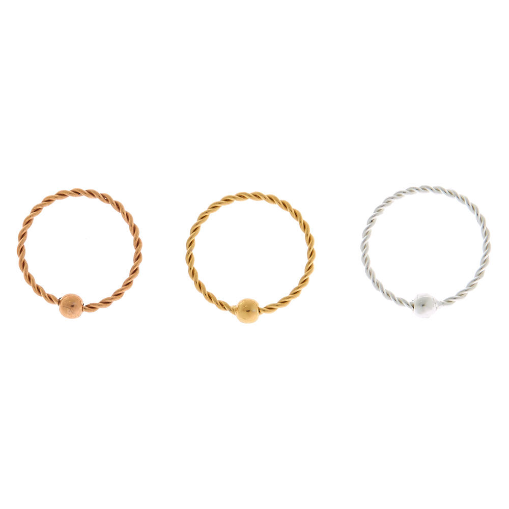 Mixed Metal Sterling Silver 22G Twisted Cartilage Hoop Earrings - 3 Pack,