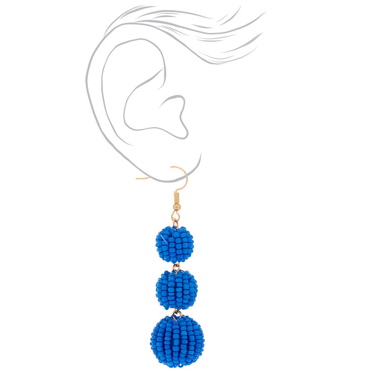 2&quot; Beaded Ball Drop Earrings - Blue,