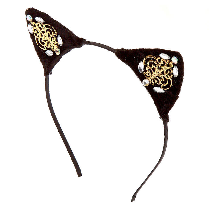 Embellished Gem Velvet Cat Ears Headband Black Claire S Us