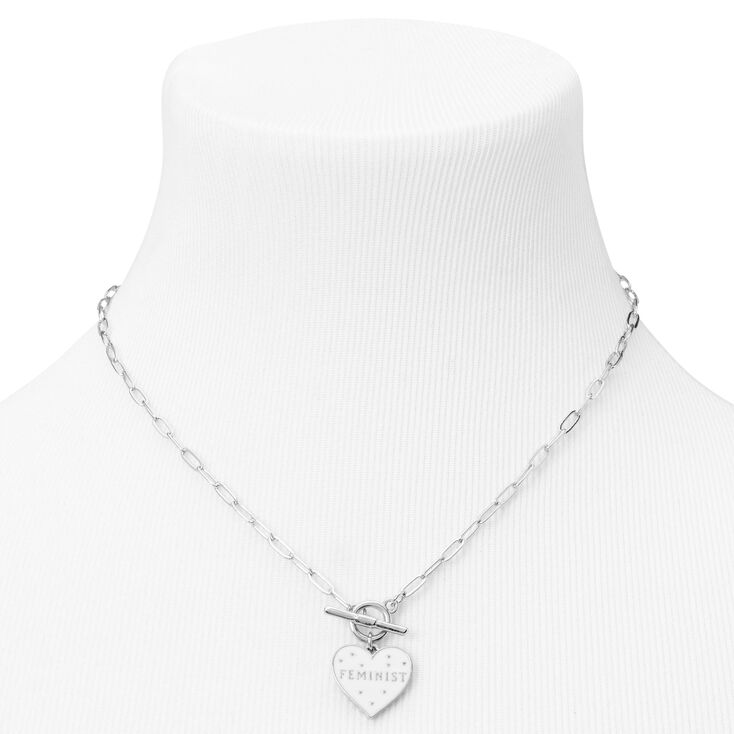 Feminist Silver Heart Toggle 16&quot; Pendant Necklace,