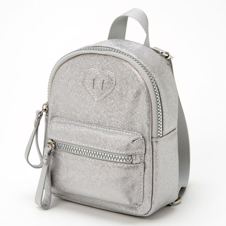 Claire&#39;s Club Metallic Heart Mini Backpack - Silver,