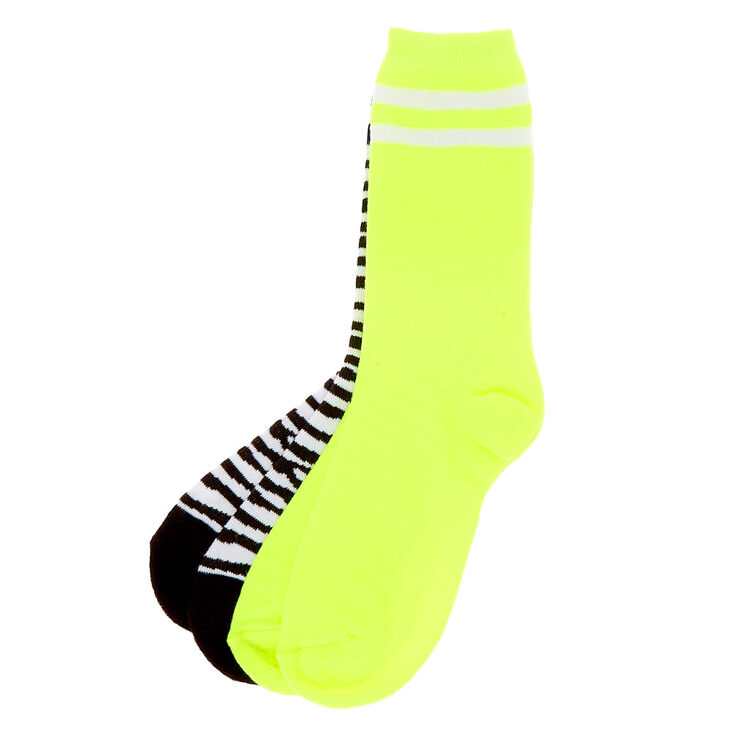 Claire's Lot de 2 paires de chaussettes montantes à imprimé zèbre fluo