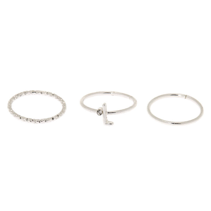 Silver Initial Midi Rings - L, 3 Pack,