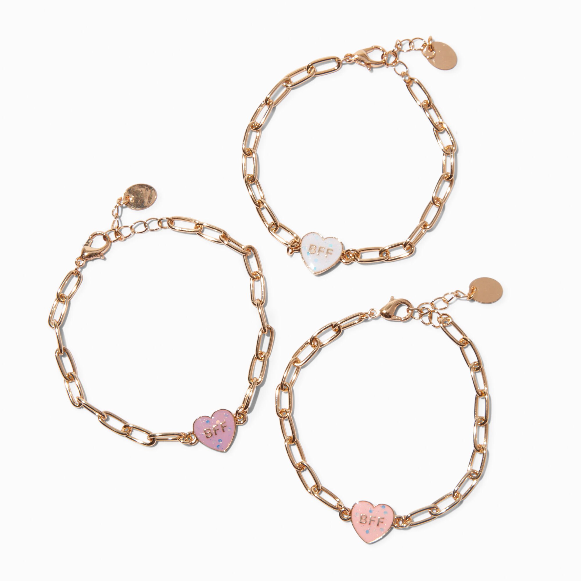 View Claires Best Friends Heart Bff Uv ColorChanging Charm Bracelets 3 Pack Gold information