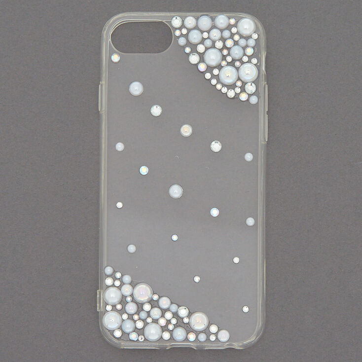 Iridescent Stones + Faux Pearl Phone Case - Fits iPhone 6/7/8,