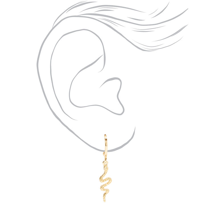 Gold 10MM Snake Huggie Hoop Earrings,