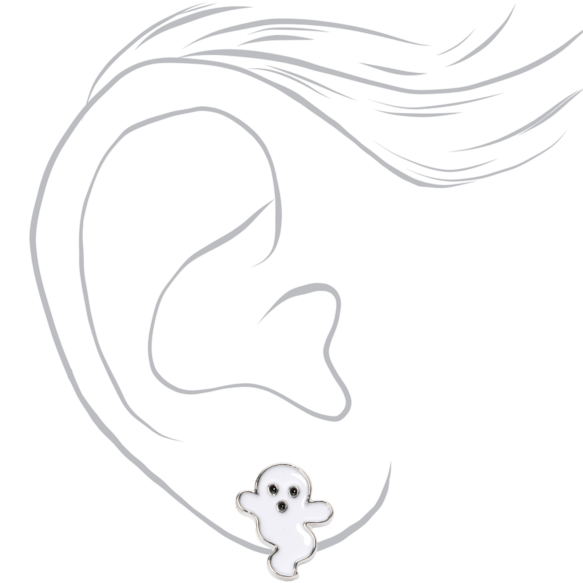 Silver Ghost Stud Earrings - White,