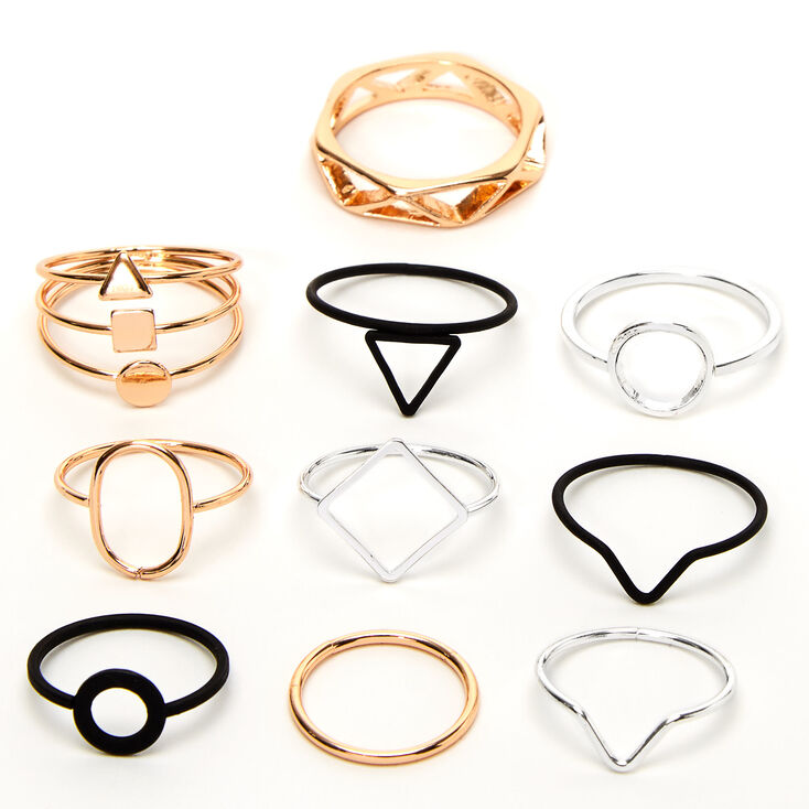 Mixed Metal Geometric Rings - 10 Pack,