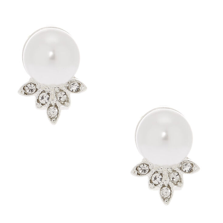 Claire's Clous d'oreille à clip perle d'imitation couleur argenté