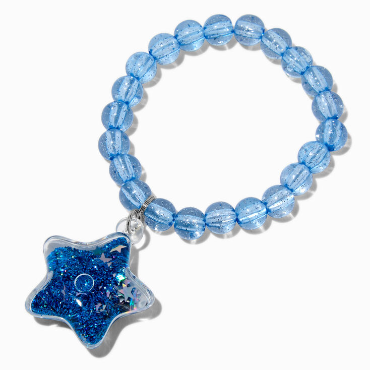 Claire&#39;s Club Blue Liquid-Filled Glitter Star Stretch Bracelet,