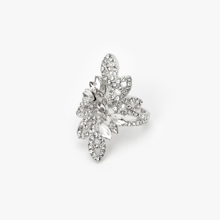 Silver Embellished Flower Burst Ring,