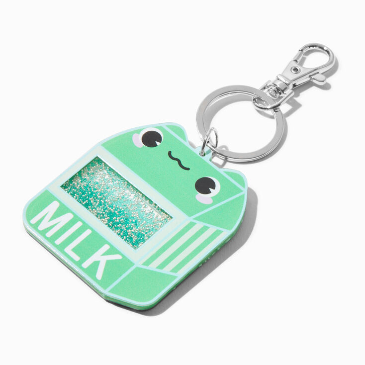 Frogy Milkshake Carton Water-Filled Glitter Keychain,