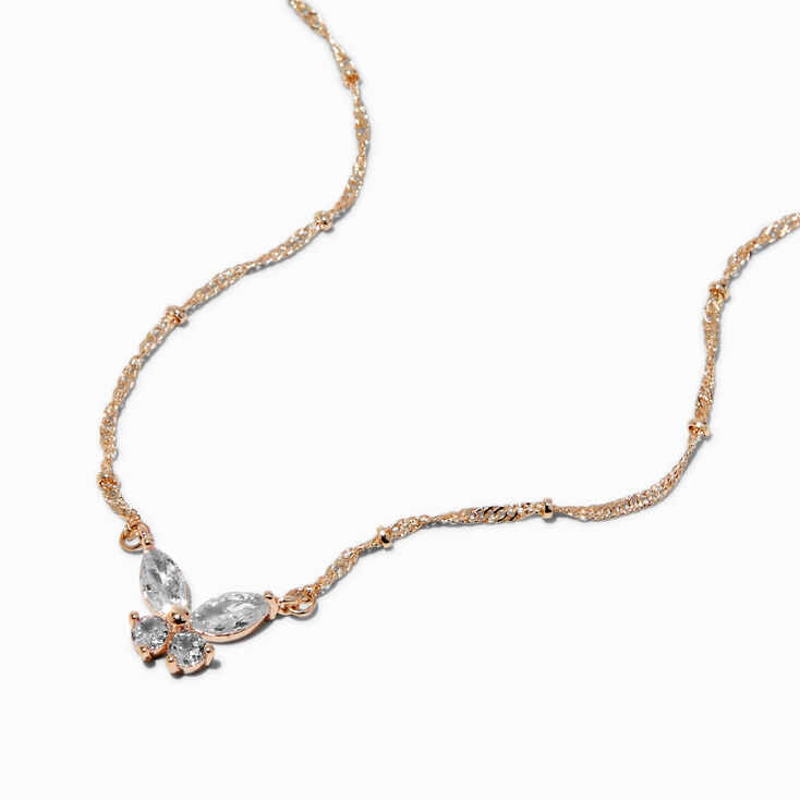 Rose Gold-tone Cubic Zirconia Butterfly Pendant Necklace