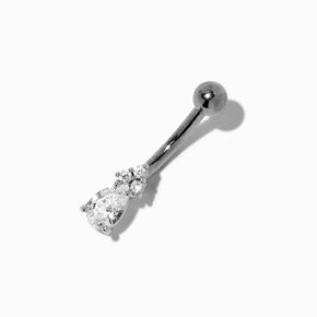 Silver-tone Stainless Steel Cubic Zirconia Tripod 14G Belly Bar,