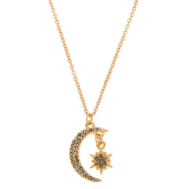 Gold Moon &amp; Star Pendant Necklace,