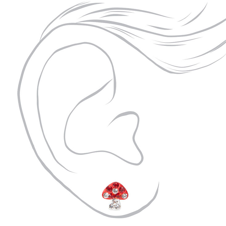 Sterling Silver Embellished Mushroom Stud Earrings - Red,