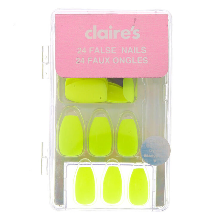 Matte Coffin Faux Nail Set - Yellow, 24 Pack,