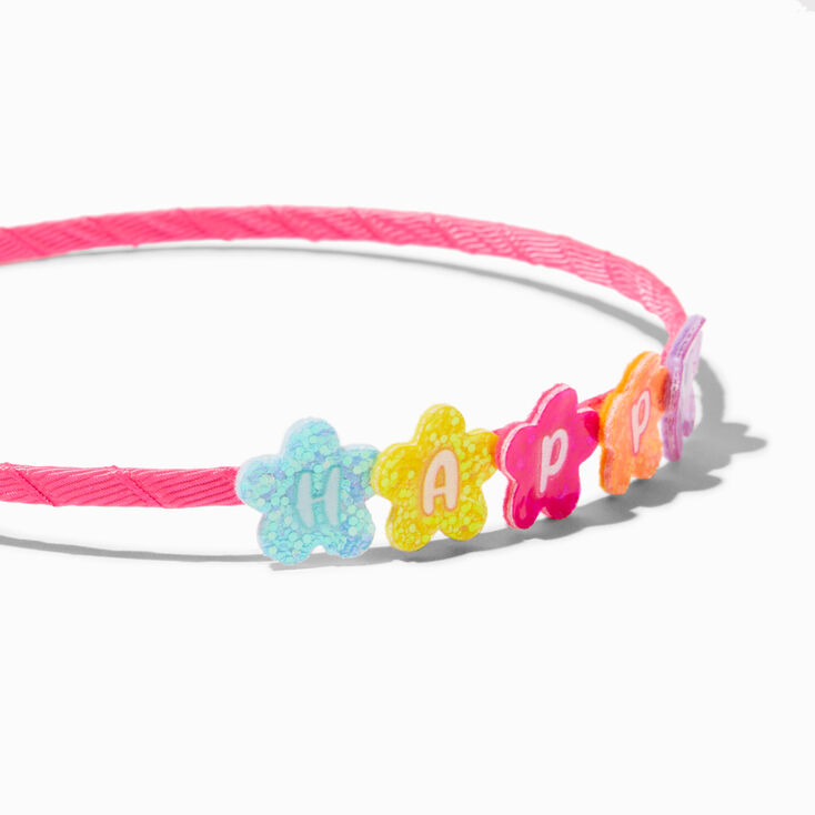 Claire&#39;s Club &#39;&#39;Happy&#39;&#39; Glitter Flower Headband,