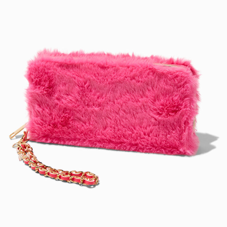 Fuchsia Furry Wristlet Wallet,