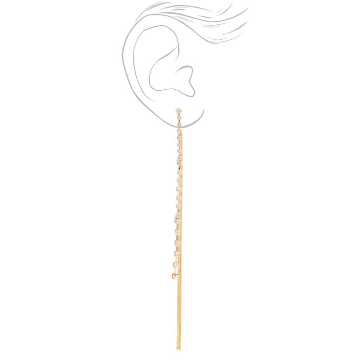 Gold-tone Crystal Columns Linear Drop Earrings,