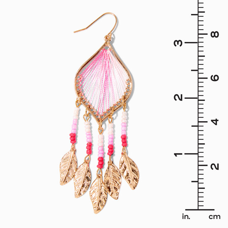 Pink Thread &amp; Feather 3&quot; Drop Earrings,