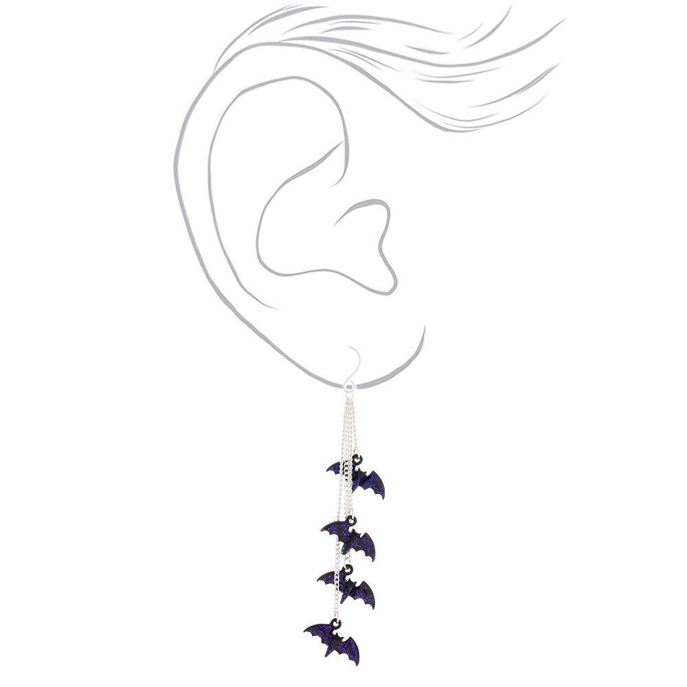 Silver 2.5" Bat Drop Earrings,