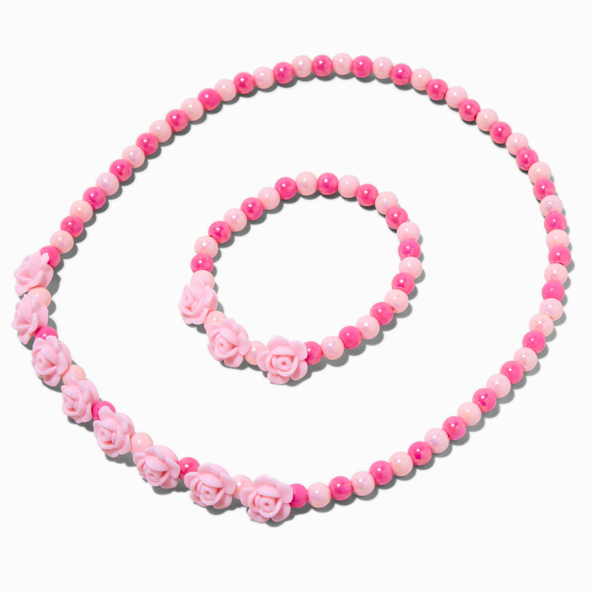 Claire's Club Pink Rose Beaded Jewelry Set - 2 Pack,