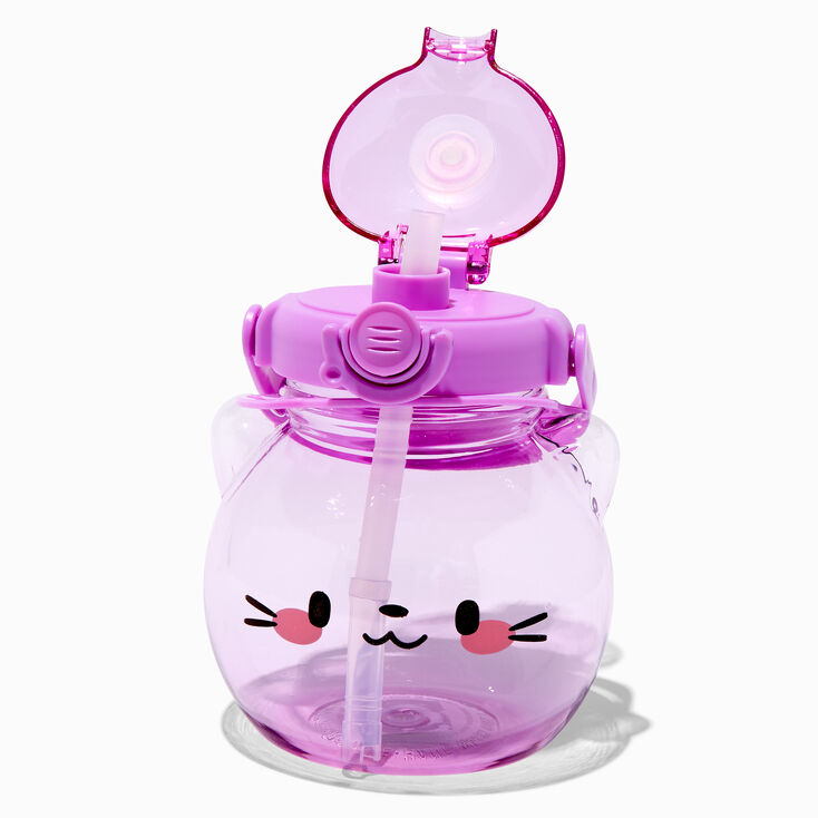 Purple Cat Head Crossbody Water Bottle,