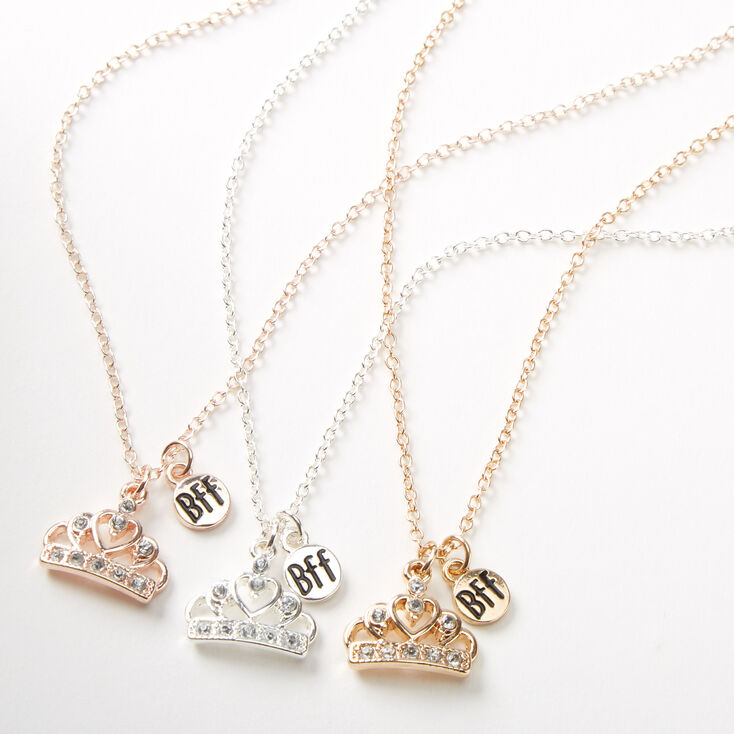 Best Friends Mixed Metal Crown Pendant Necklaces - 3 Pack,