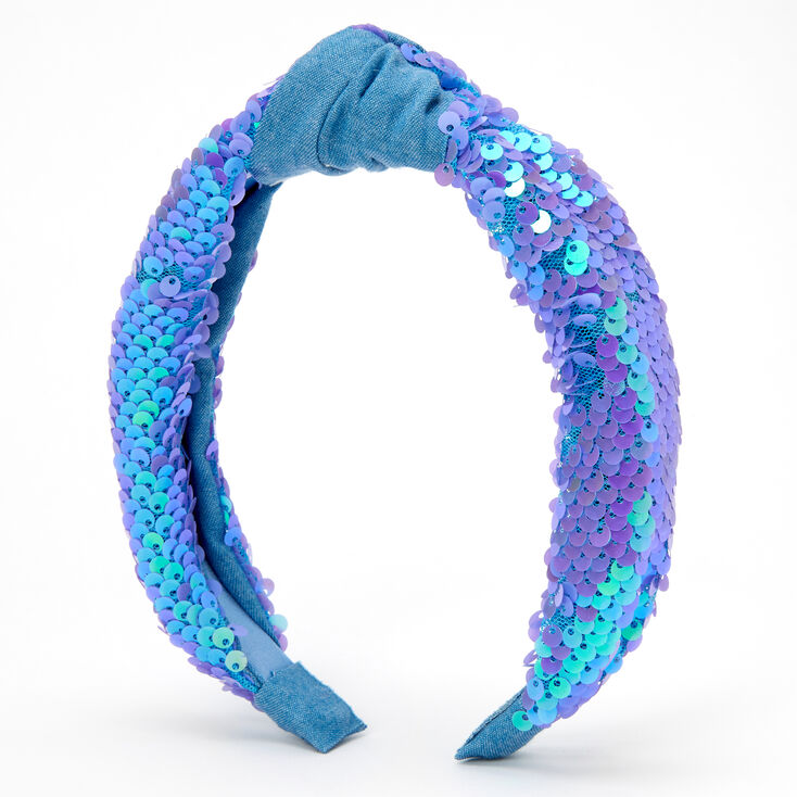 Sequin Knotted Headband - Blue,