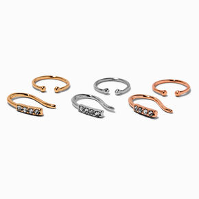 Mixed Metal Crystal Faux Hoop Nose Rings - 6 Pack,