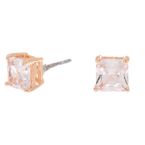 Rose Gold Cubic Zirconia Square Stud Earrings - 6MM,