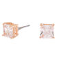 Rose Gold-tone Cubic Zirconia 6mm Square Stud Earrings,