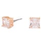 Rose Gold Cubic Zirconia Square Stud Earrings - 6MM,