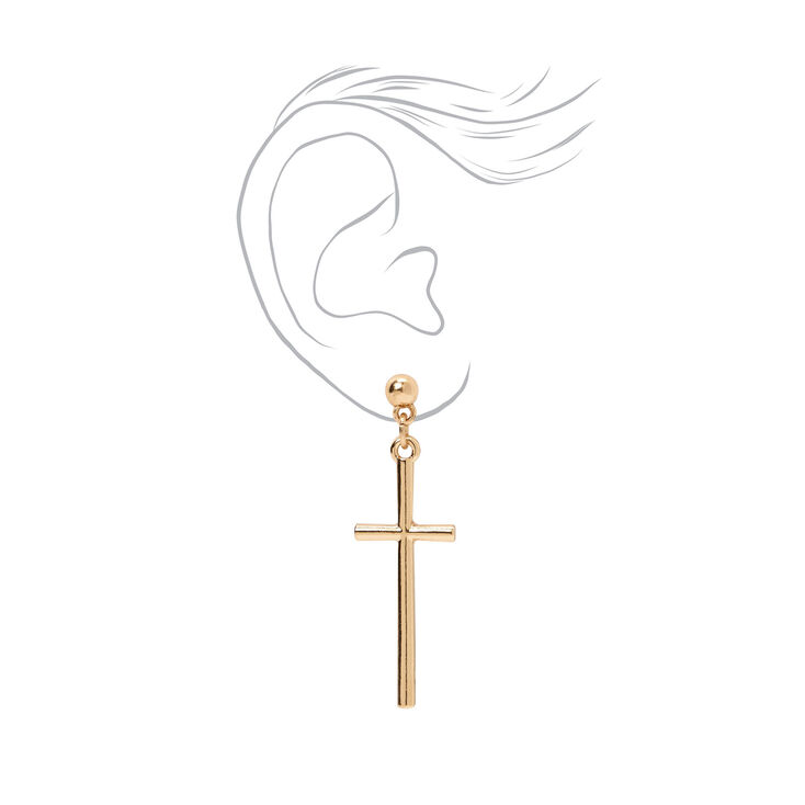 Gold 1.5&quot; Basic Cross Drop Earrings,